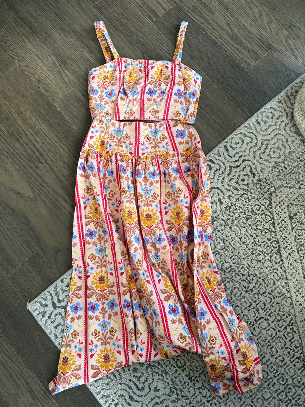 Hill House Kate Midi Skirt + Clara Crop Top (Floral Block Stripe)